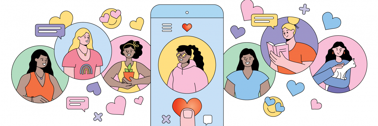 Deciding Whether to Disclose Your Disability on Dating Apps Cartoon drawing of searching for romantic partner on mobile dating app.