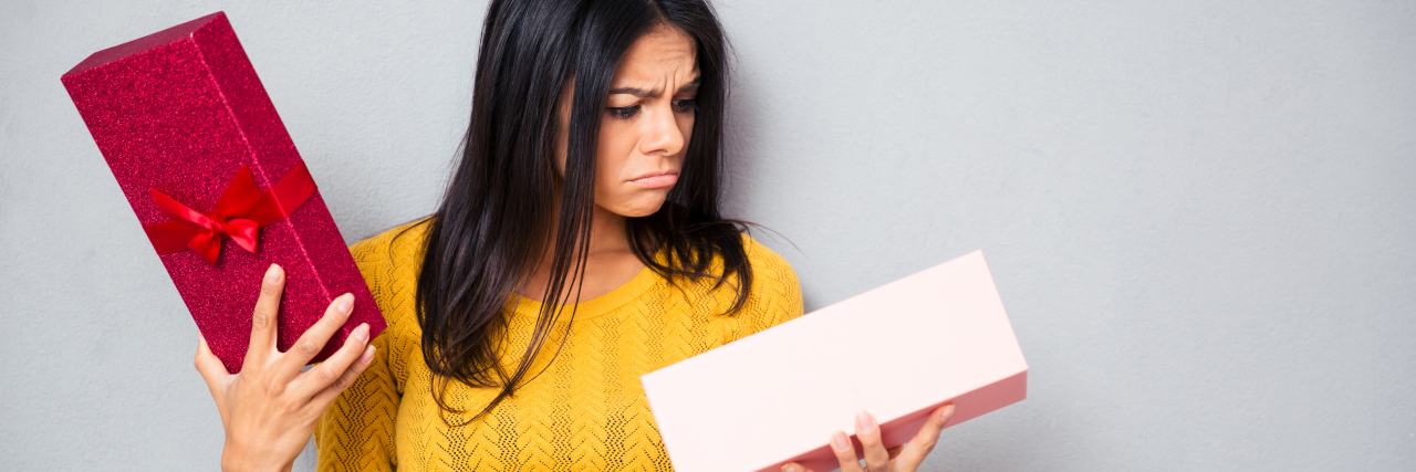 Woman unhappy with gift she received.