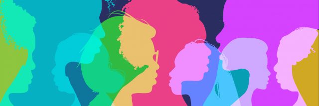 Colorful overlapping silhouettes of women.
