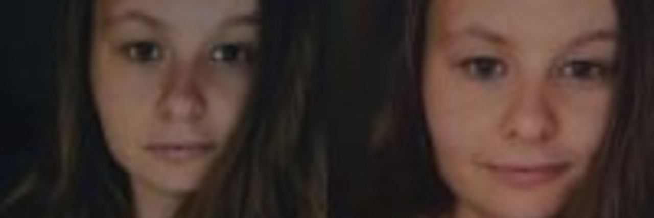 Finding Faith and Advocating for Awareness With Autism A side-by-side photo set of Mariah, a woman with long brown hair who is wearing a black shirt with a pattern on it.