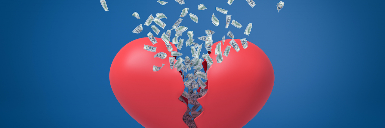 How Childhood Financial Trauma Can Impact Later Relationships Illustration of heart breaking with money flying out of it