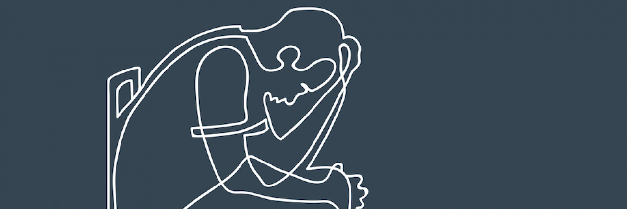 Research Shows Introverts More Prone to Depression Line drawing of man sitting in chair, holding his head in his hands
