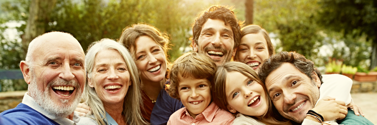 Centronuclear Myopathy: My Family's Multi-Generational Rare Disease Group selfie of cheerful multi-generation family.