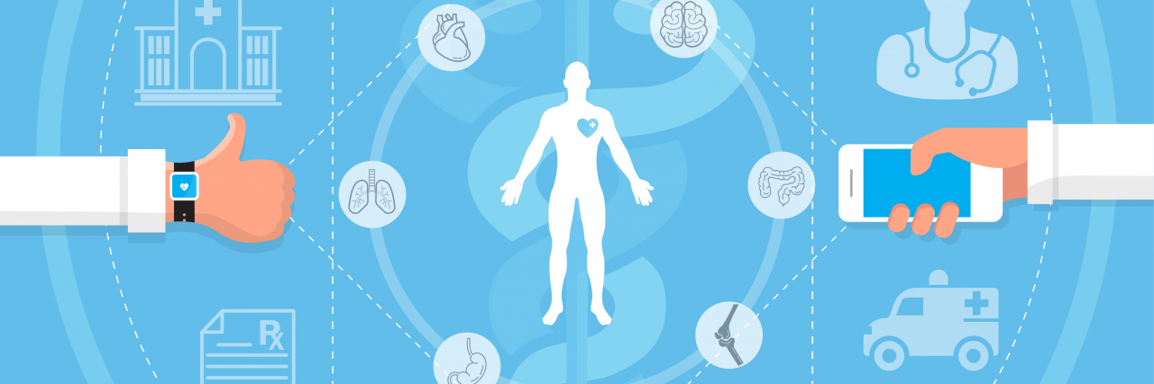 Care Coordination graphic featuring human figure with images of body systems around it.