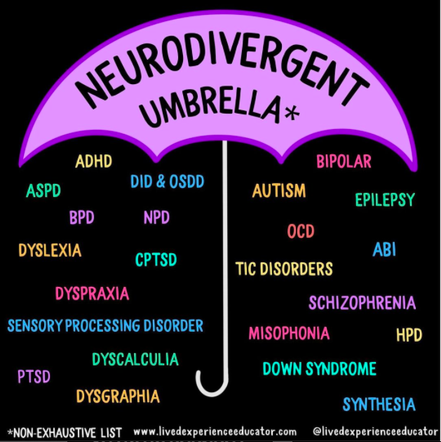 Graphic of "Neurodivergent Umbrella" from the Lived Experience Educator