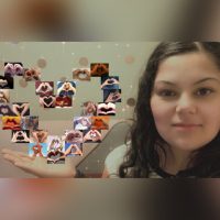 Photo of the author with a collage of chronic illness community members making hearts shaped with their hands.