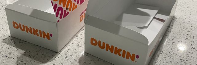 Boxes of Dunkin Donuts.
