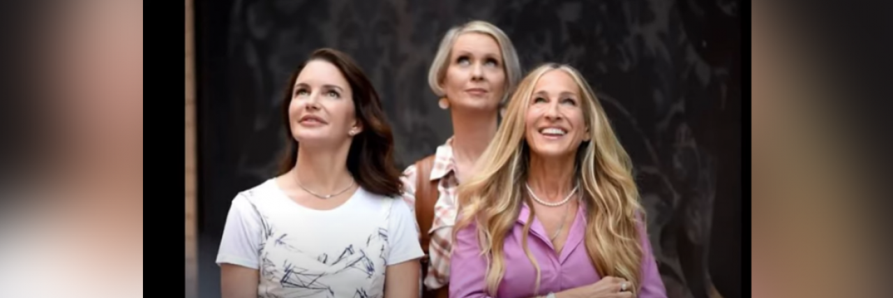 'And Just Like That…' Episode 8: Feeling Seen and LGBTQIA+ Allies Charlotte, Miranda and Carrie looking up