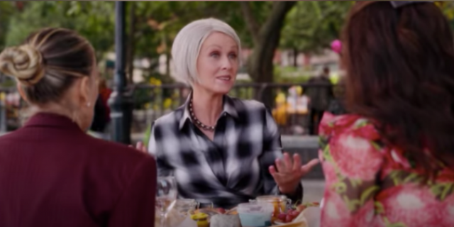 Miranda talking with Carrie and Charlotte in the park in "And Just Like That..."
