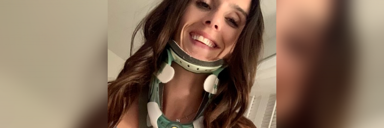 How the Disability Community Helped When My Chronic Illness Got Worse Lakyn wearing a neck brace.