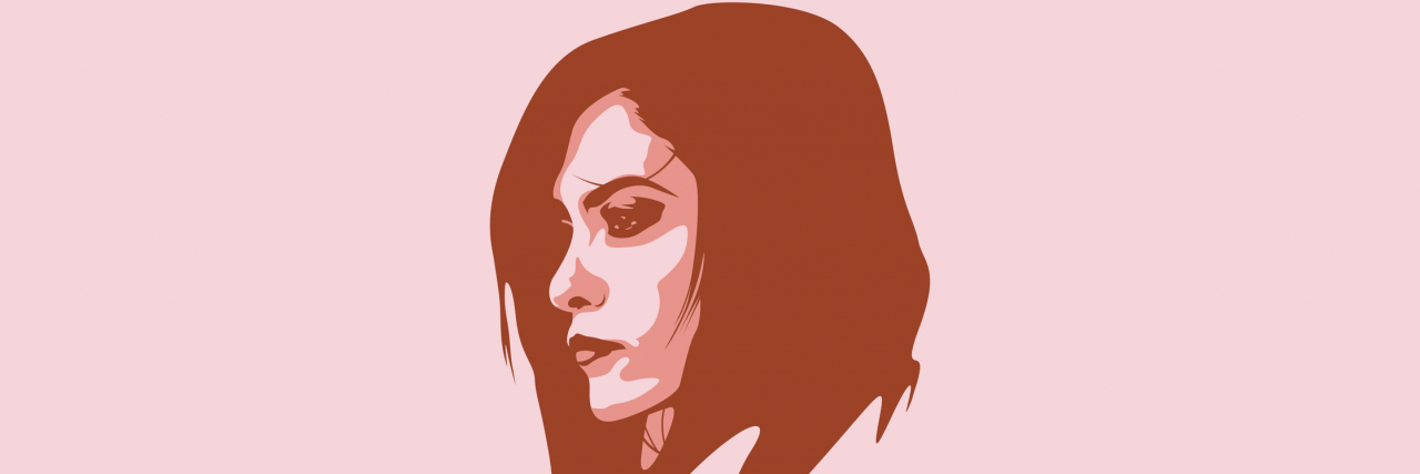 Vector of a girl's face, side profile, red background