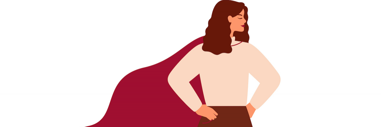 Illustration of regular woman wearing cape
