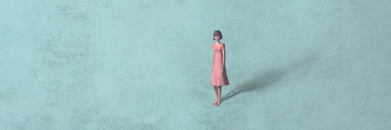 The Link Between Childhood Medical Trauma and Emotional Regulation Illustration of woman alone in bright blue space