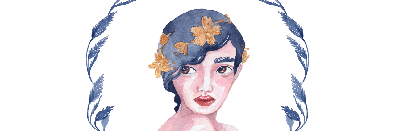 The Six-Week Cycle of My Crohn's Disease Sad woman with flowers in her hair.