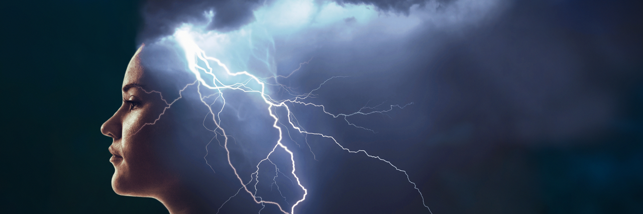 5 Struggles I Face With Chronic Intractable Migraine Woman with lightning bolts shooting from her head.
