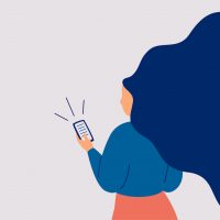Illustration of woman holding and reading on phone