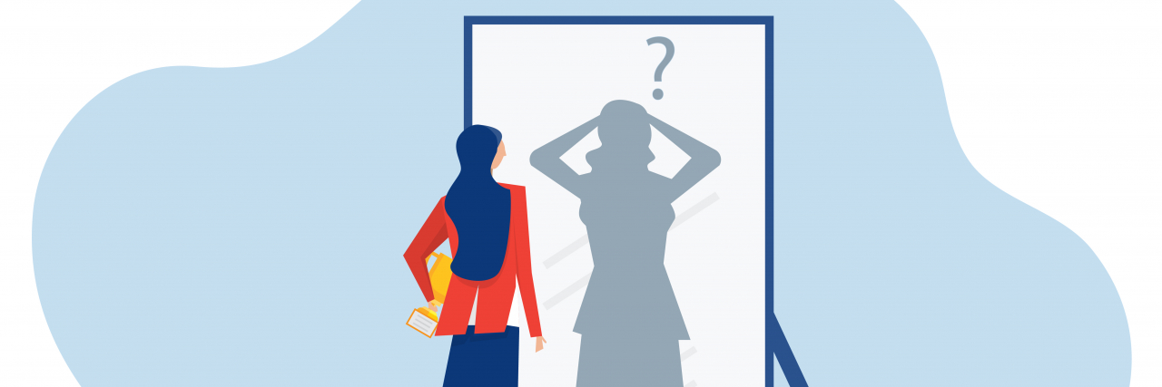 Why I Didn't Feel Relieved After My Autism Diagnosis as an Adult Woman looking at confused shadow. Illustration.