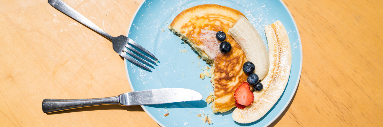 I Can't Clean My Plate, I Have Gastroparesis Directly above view of a partially eaten plate of pancakes