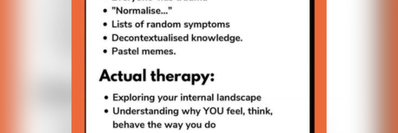 Following Therapists on Social Media Isn’t a Substitute for Therapy Graphic explaining the differences between insta-therapy and actual therapy