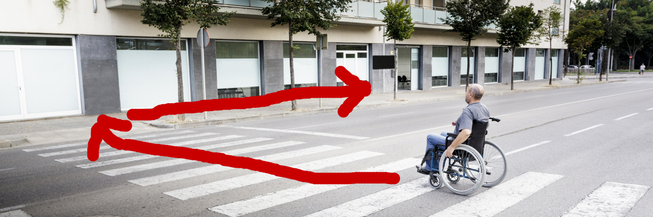 John Madden Showed Us How People With Multiple Sclerosis See the World Telestrator style image of navigating the world in a wheelchair.