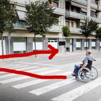 Telestrator style image of navigating the world in a wheelchair.