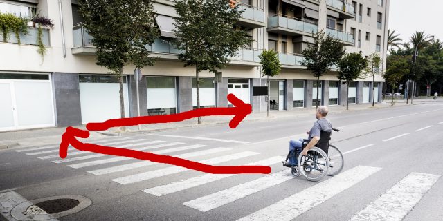 Telestrator style image of navigating the world in a wheelchair.