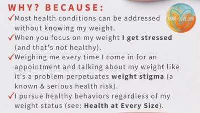 Back of "Don't Weigh Me" cards