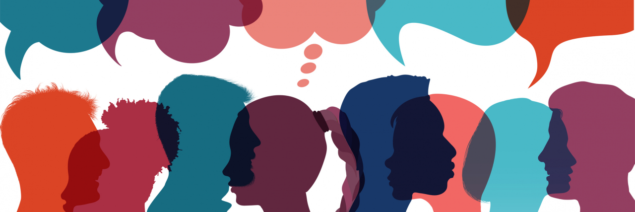 The Most Shocking Thing People Have Said About Chronic Illness Silhouette heads of people in profile with thought and speech bubbles above their heads