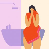 Vector of a woman in the bathroom drying off with a towel