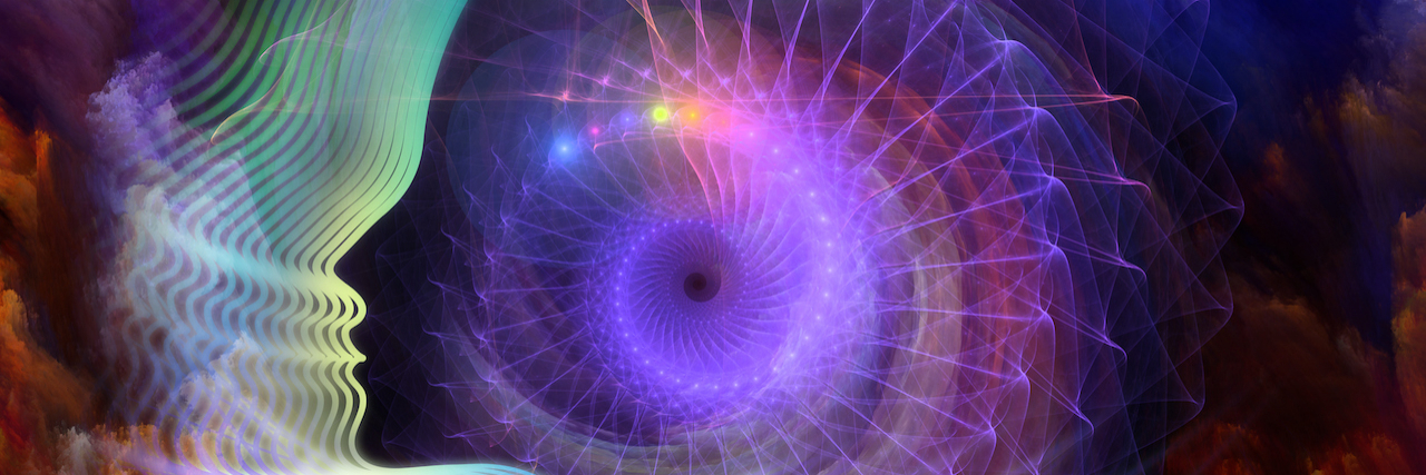 The Neurobiology of Suicidal Ideation vs. Plans and Attempts Composition of person's profile and abstract elements swirling around them in different colors