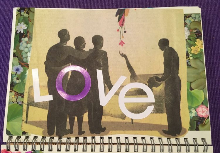 a notebook page with the word LOVE written out in big letters