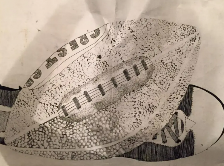 Photo of contributor's drawing of football over a shoe