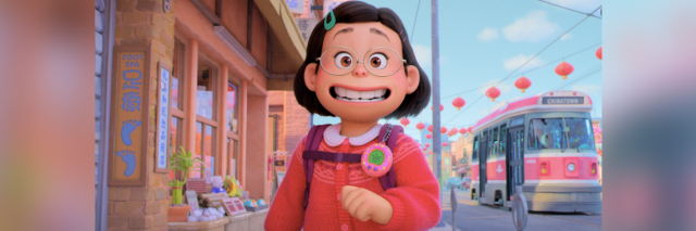 Mei from Pixar's "Turning Red" walking down the street
