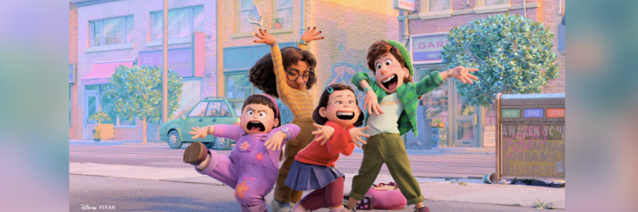 Pixar's 'Turning Red' Explores Culture, Identity and Mental Health Meilin from "Turning Red" film standing and making silly poses with her three friends