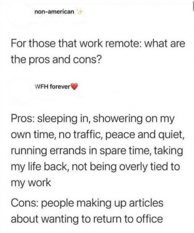 People complaining online about those who don't like working from home.