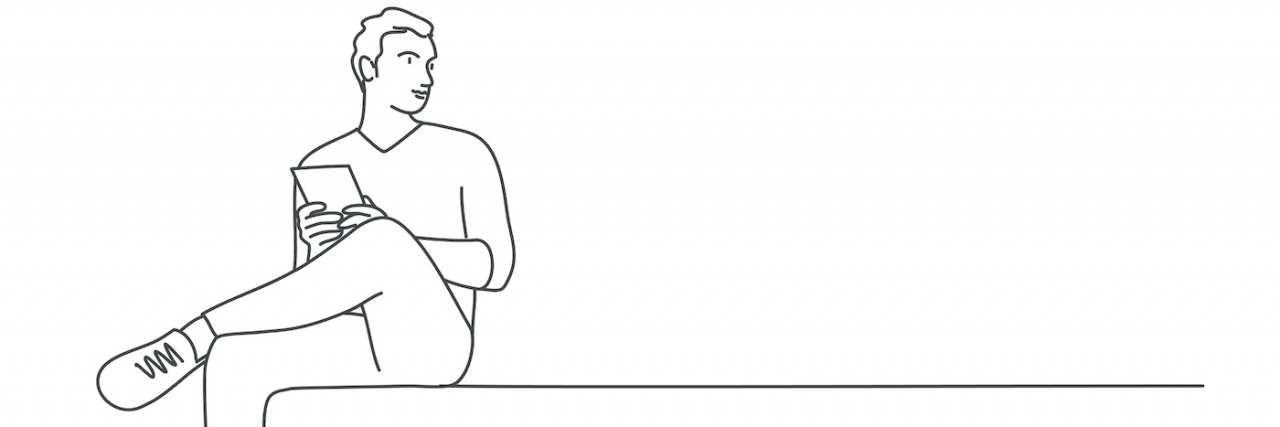 What Has Helped in My Dual Diagnosis Recovery Line drawing of man sitting with a book