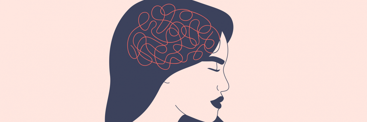 Is Depression Neurodivergent? Depressed woman with flying hair stand in the choppy water. Lost girl feels frustrated and confused thinking. Concept of psychological problem, mental disease and brain illness. Vector illustration.