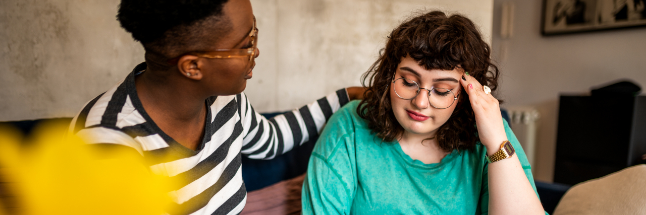 12 Unique Ways to Support a Friend With Migraine Woman comforting her friend
