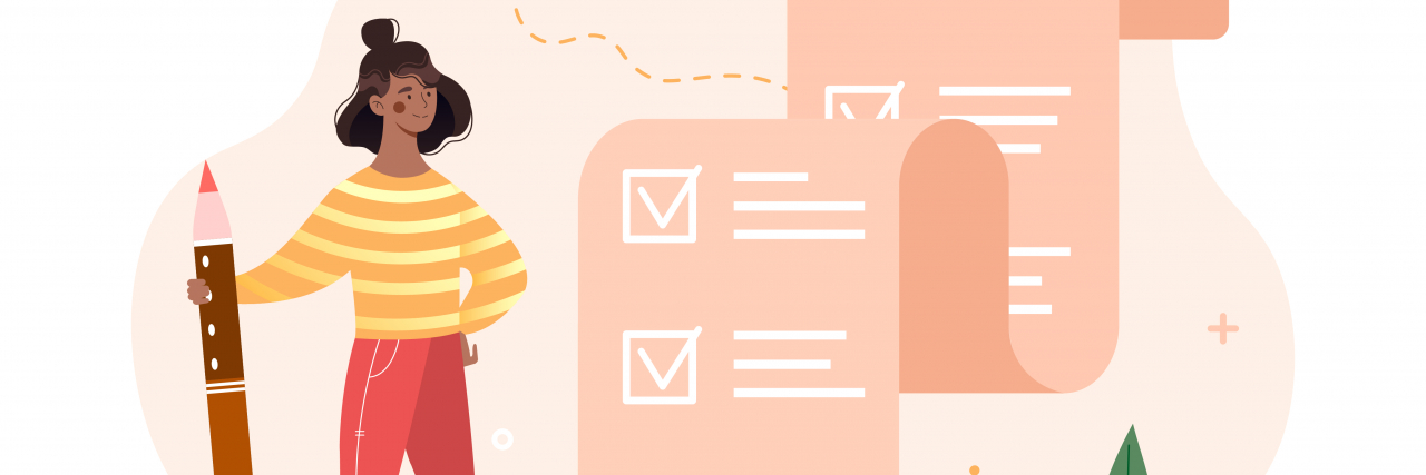 Just Diagnosed With Endometriosis? Here Are 5 Next Steps to Take Woman with checklist holding a large pencil.