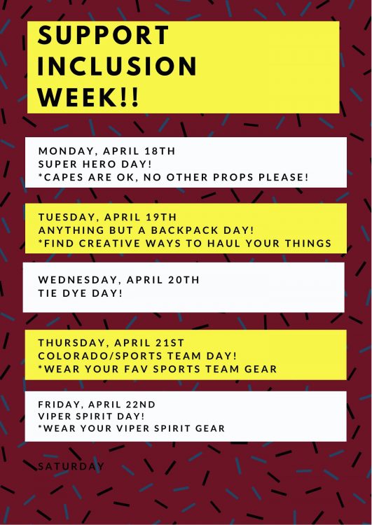 Inclusion Spirit Week School Schedule