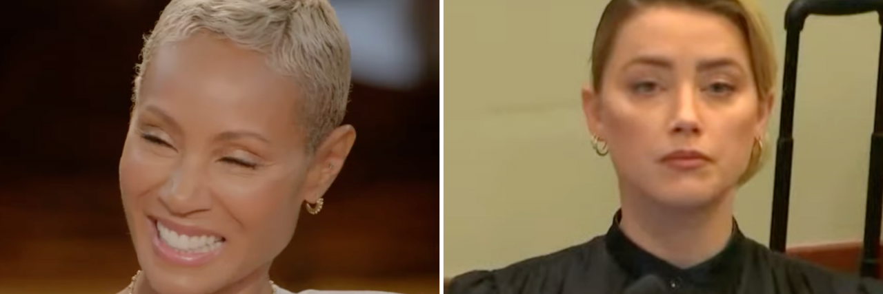 Why Jada Pinkett Smith Shouldn't Be Compared to Amber Heard A side by side image of Jada Pinkett Smith and Amber Heard. Jada is smiling and Amber looks miserable.