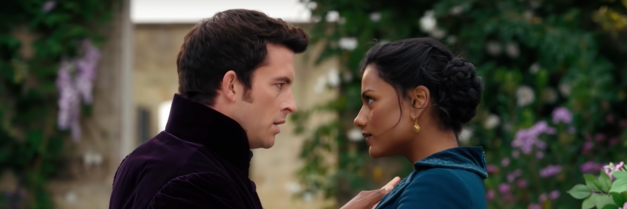 How Season 2 of 'Bridgerton' Perfectly Portrays a PTSD Panic Attack Screencap from "Bridgerton" with Kate and Anthony looking at one another while Anthony has a panic attack