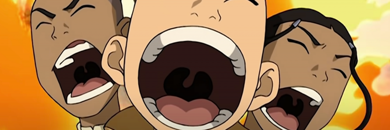 Mental Health Advice Based on Your Favorite 'A:TLA' Character Sokka Aang and Katara from "Avatar: The Last Airbender" yelling after an explosion sets off behind them.