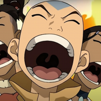 Sokka Aang and Katara from "Avatar: The Last Airbender" yelling after an explosion sets off behind them.