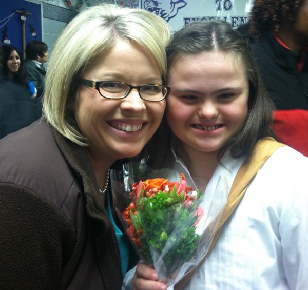 Rachel with one of her teachers.