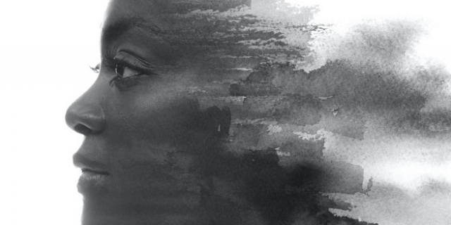 Paintography portrait of Black woman combined with paint strokes