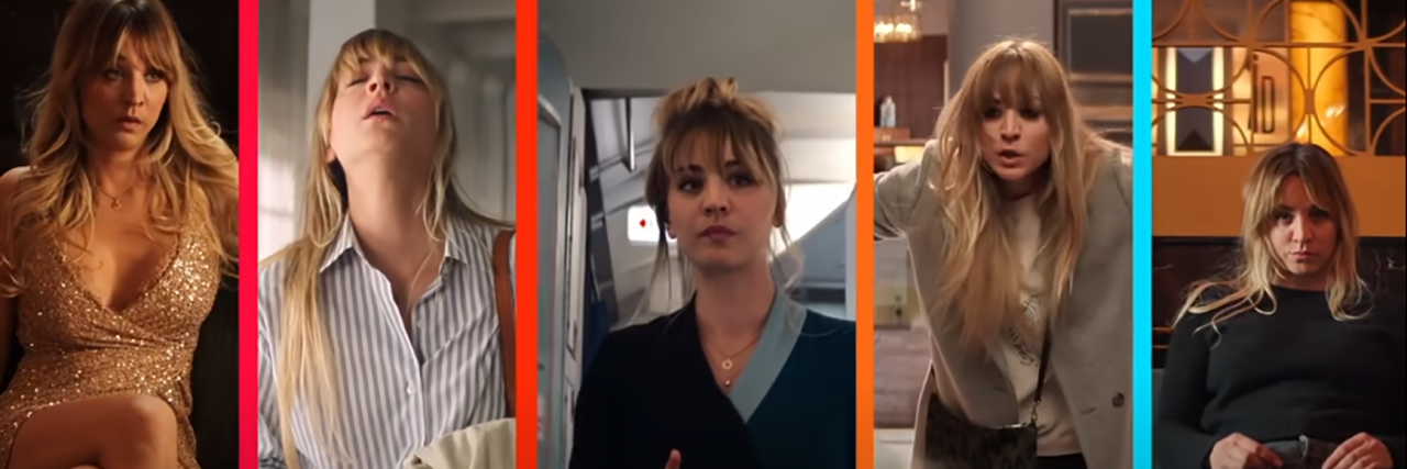 "The Flight Attendant" starring Kaley Cuoco as Cassie Bowden.