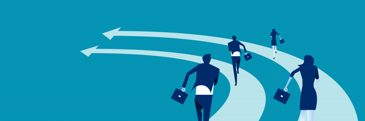 Rejecting 'Hustle Culture' If You Have a Chronic Illness Business people racing - hustle culture.