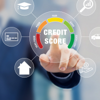 Credit Score rating based on debt reports showing creditworthiness or risk of individuals for student loan, mortgage and credit cards.