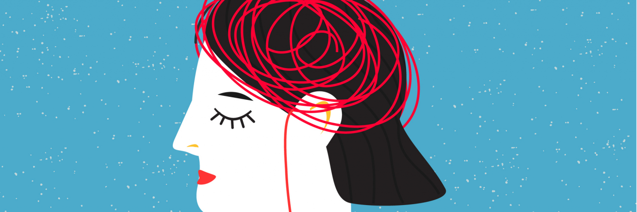 3 Reasons Therapy Isn't Always the Answer Person with red tungled thread leading from head to heart. Mental health concept. Abstract vector illustration for people mood and states of mind